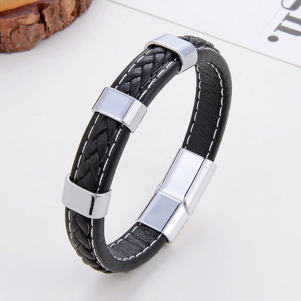 Pulsera clásica de cuero trenzado para mujer, de aleación de zinc y metal, para hombre.