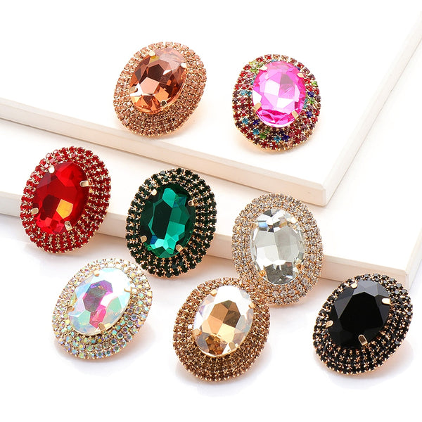 Nuevos pendientes ovalados de cristal coloridos de alta calidad con diamantes de imitación, hechos a mano, redondos y colgantes.