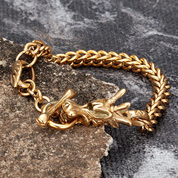 Pulsera de acero inoxidable con cadena de dragón dorado para hombre