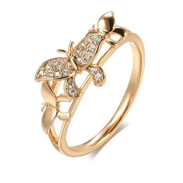Anillos de mariposa de moda para mujer en oro rosa brillante 585
