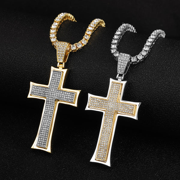 Collar con colgante de cruz de hip hop de 60 cm para hombre y mujer