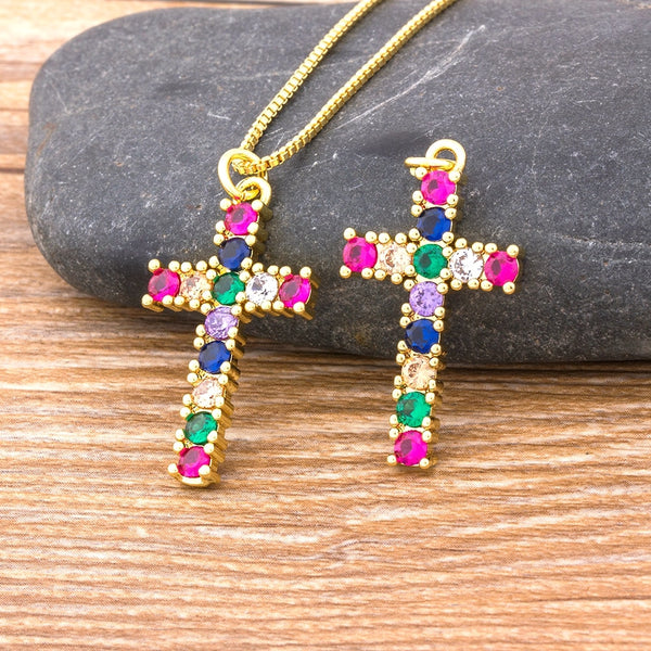 Collar con cruz de cobre y circonita cúbica para mujer, cadena larga de alta calidad, 10 estilos, gran oferta