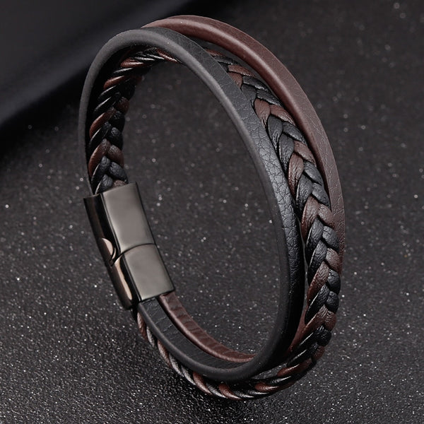 Pulsera de cuero genuino trenzado a mano de múltiples capas con nuevo diseño