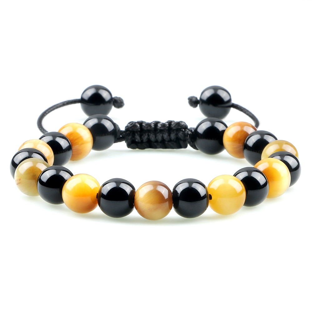 Hot 2pcs/set Men Beaded Bracelets Tiger Eye Lava Natural Stone Onyx Beaded Couple Distance Bracelets