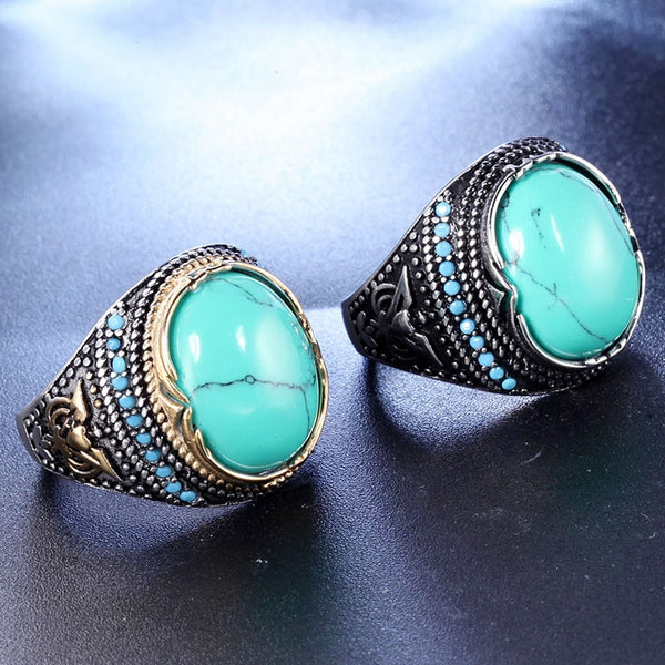 Nuevo anillo de piedra azul para punk, de acero inoxidable, color dorado/plateado, con piedra verde.