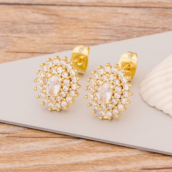 Nuevos pendientes de cobre con circonitas geométricas minimalistas para mujer