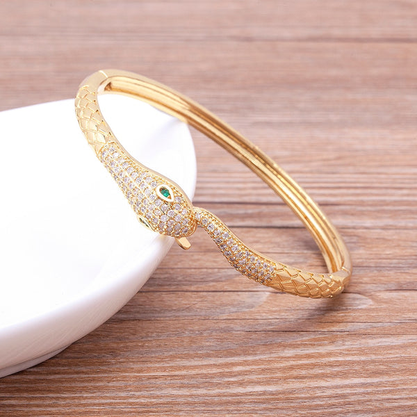 Brazalete de serpiente ajustable con circonita cúbica de cobre de moda