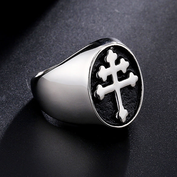 Anillo de sello clásico con cruz de Lorena para hombre