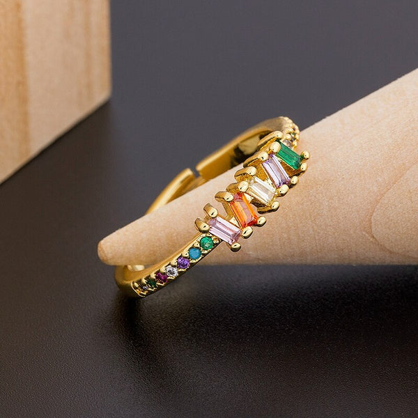 Nuevos anillos de cristal arcoíris de 12 estilos para mujer