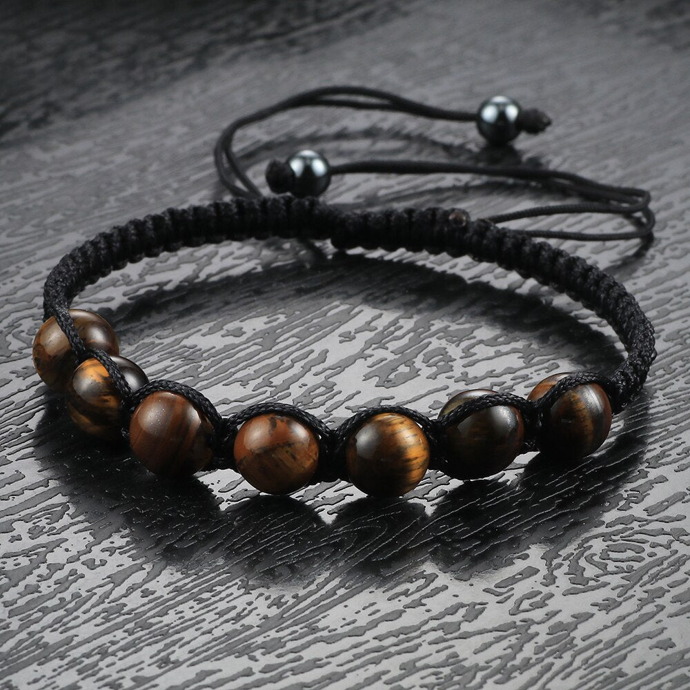 Tiger Eye Beaded Bracelets Bangles Men Braided Rope Healing Balance