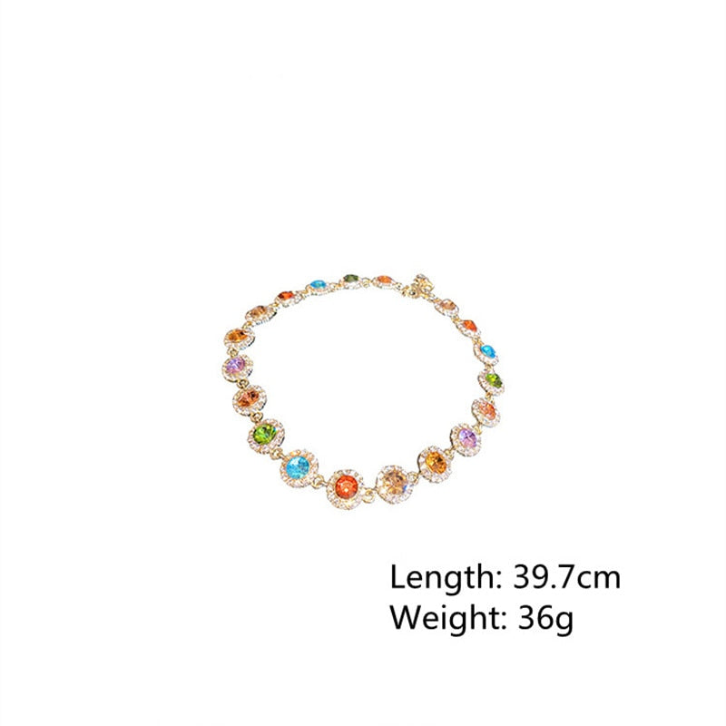 Geometric Colorful Crystal Choker Necklaces for Women Clavicle Chain Necklaces