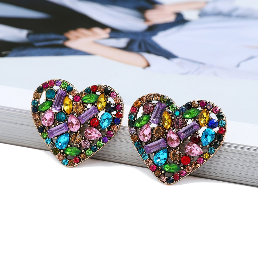 Korean Fashion Heart Metal Hollow Stud Earrings For Women