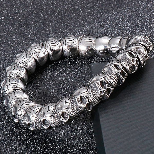 Pulsera gótica con cuentas de calavera de la muerte para hombre