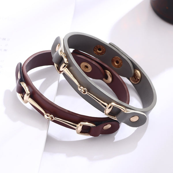 New Fashion Gold Metal Leather Woman Bracelet