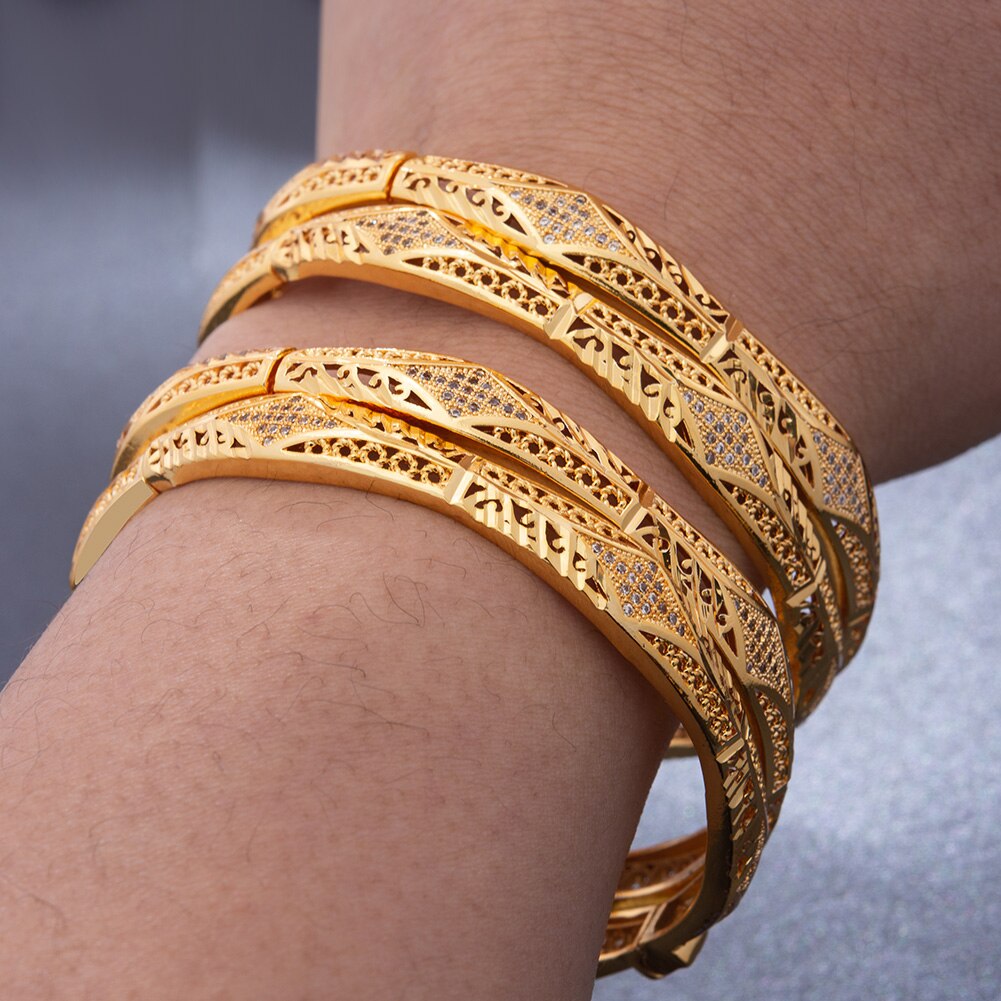 4Pcs/Lot Gold Color Inlaid Stone Ethiopian African Accessories Bangles For Women