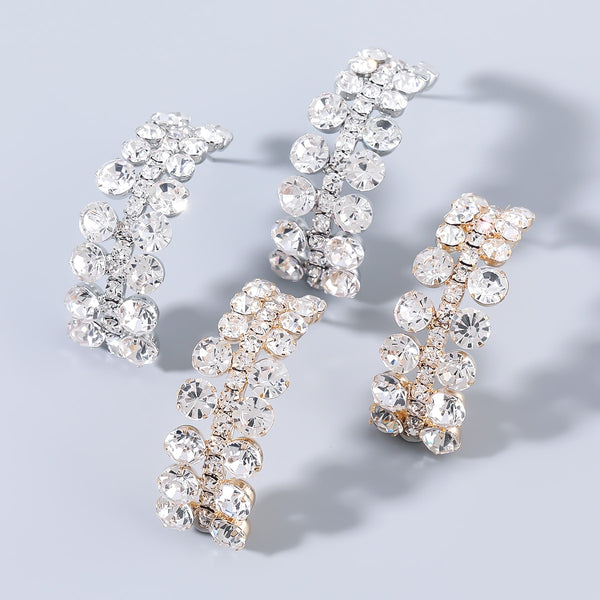 Pendientes largos geométricos de metal con diamantes de imitación para mujer