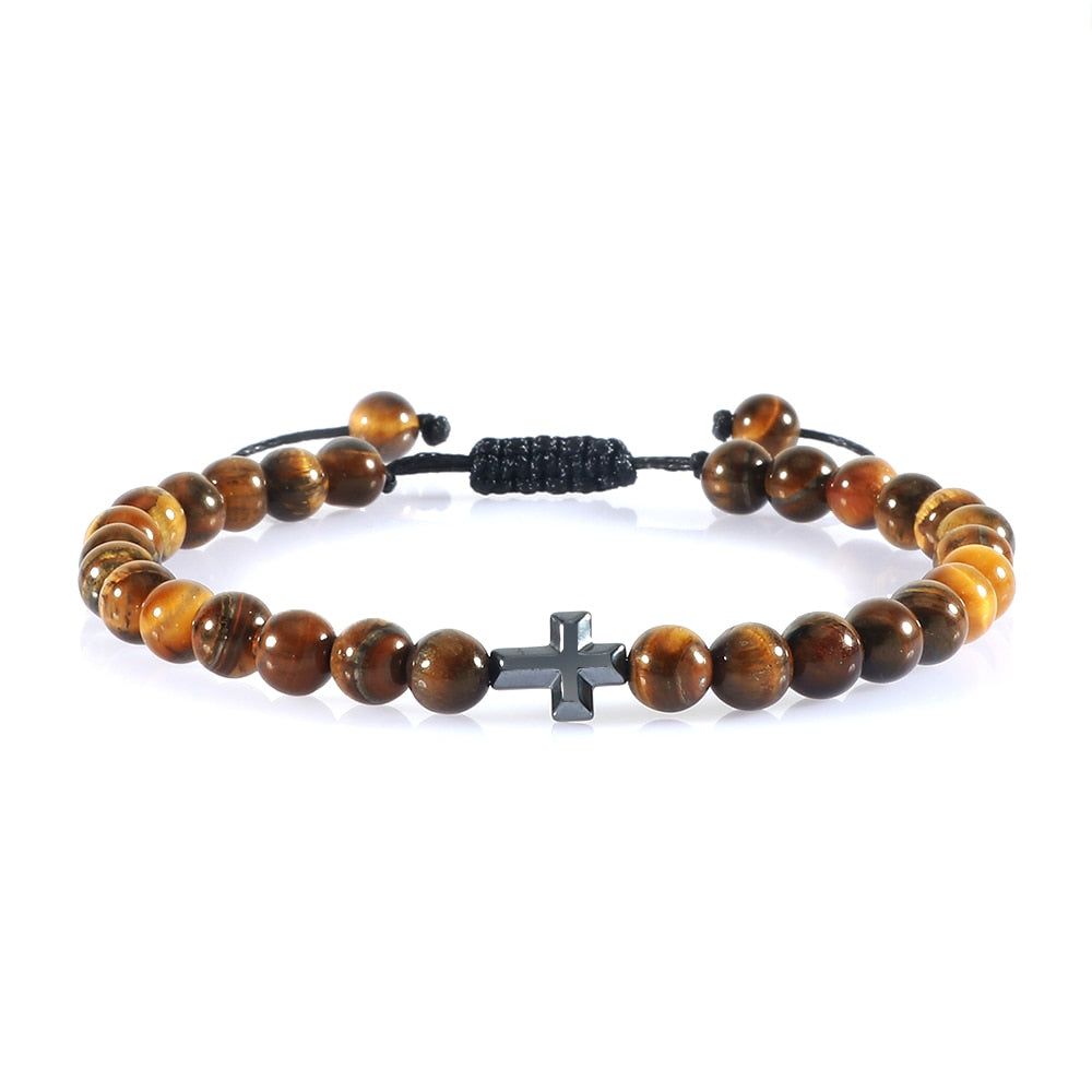 Tiger Eye Beaded Bracelets Bangles Men Braided Rope Healing Balance