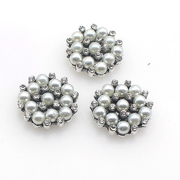 Lote de 10 botones de diamantes de imitación de aleación retro de 23 mm con base plana y perlas, accesorios de ropa hechos a mano.