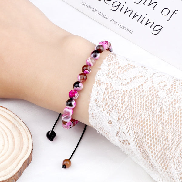 Pulsera de cuentas de ónix y ágata de fuego de 6 mm, piedra natural, para hombre y mujer