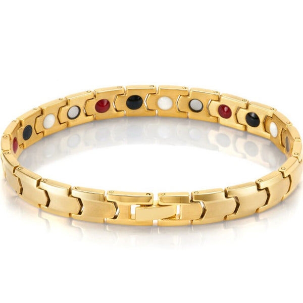 Pulsera de energía saludable para hombre, brazalete magnético de acero inoxidable, pulseras de eslabones de cadena de lujo de color dorado.