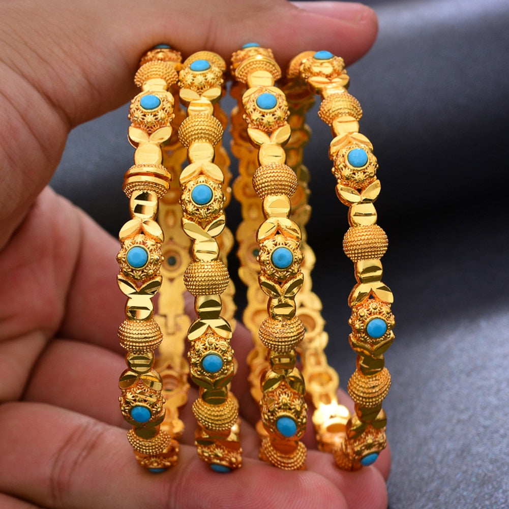 4pcs/Lot 24k Dubai Two Gold Color Bangles Bracelet For Women
