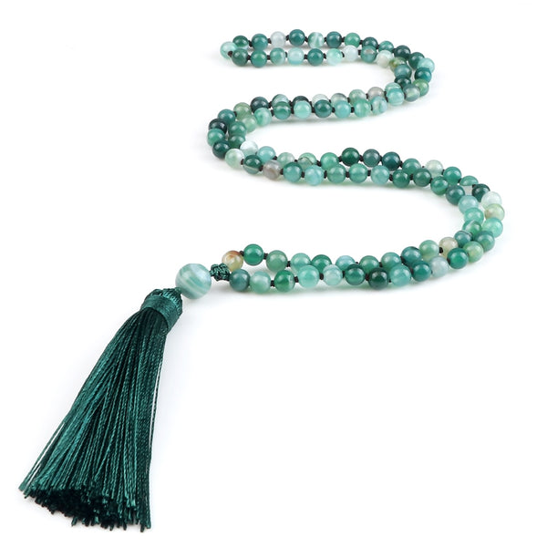 Collar de oración con 108 cuentas de ónix verde natural, collar de cuentas de meditación budista de Buda, Mala