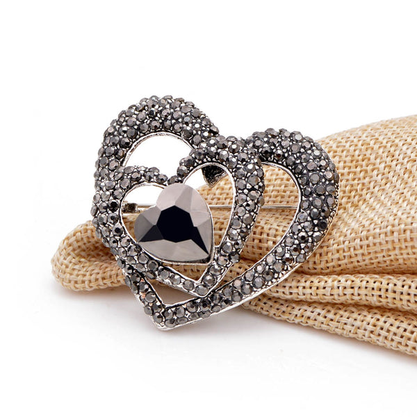 Broches de corazón con diamantes de imitación negros para mujer