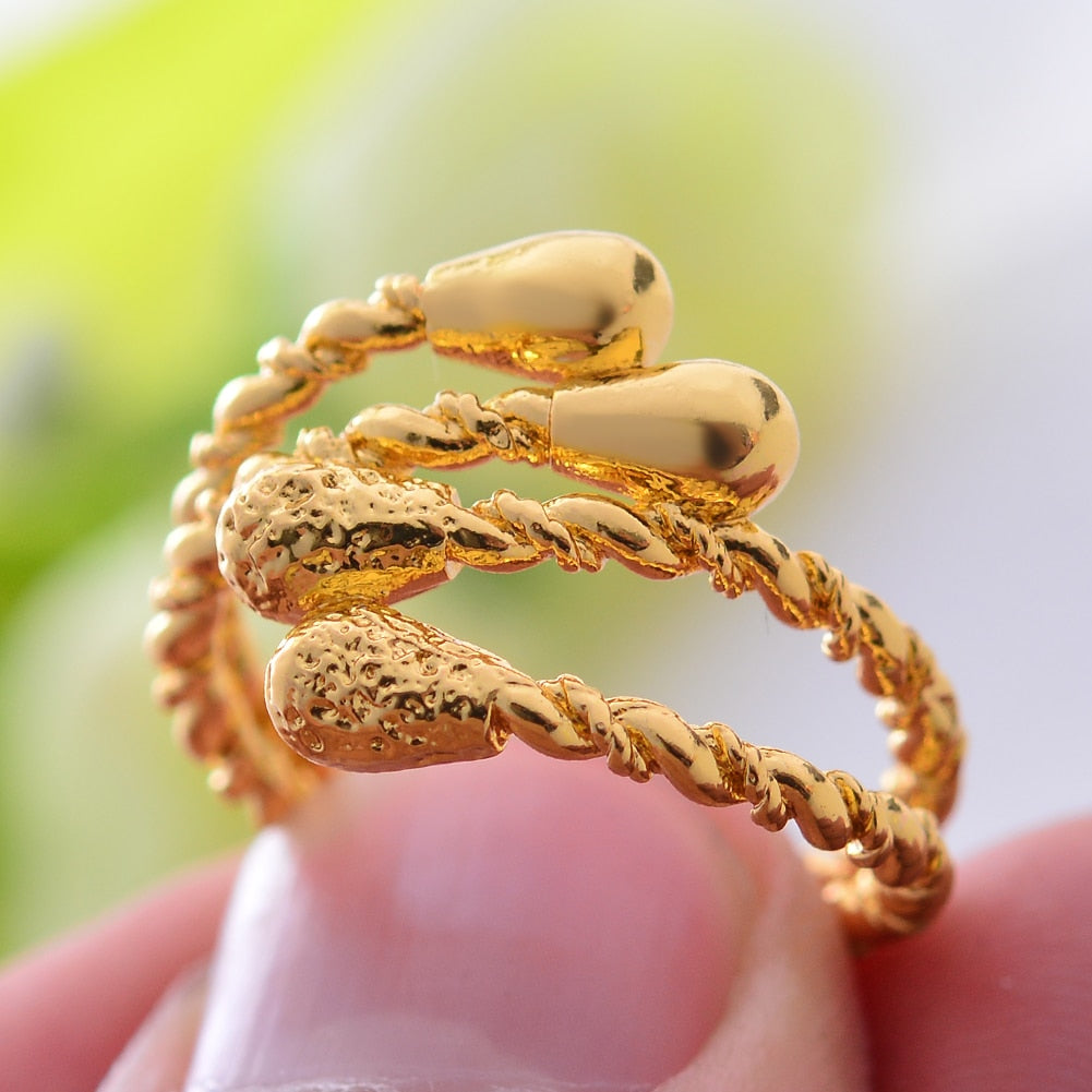Dubai Gold Color Rings For Women African Jewelry Ethiopian Gold Color Wedding Bigger Rings