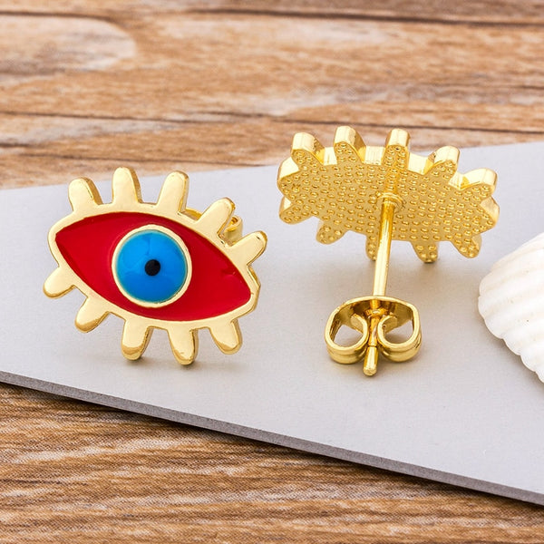 Fashion Rainbow Stud Earrings Gold Color Evil Eye Shape Korean Earrings