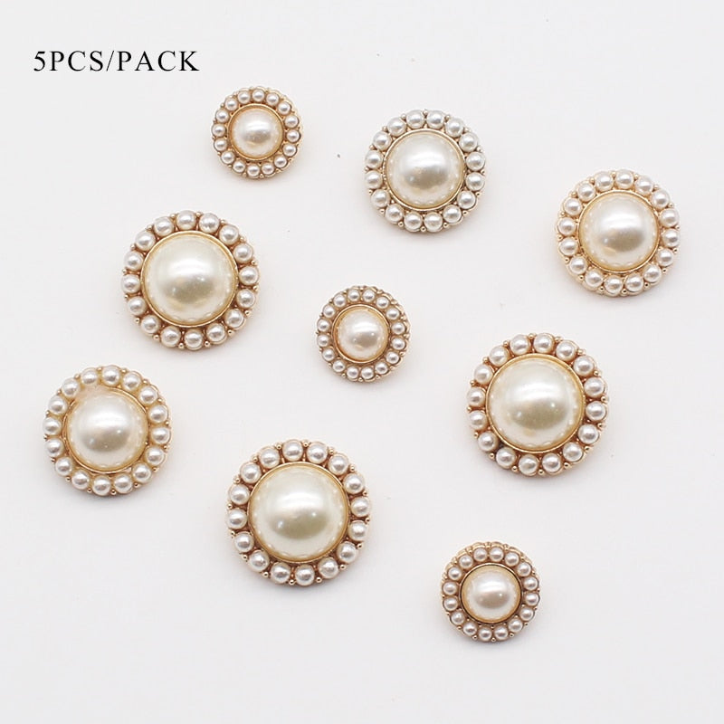 Metal Alloy Gold Buttons For Clothing 5pcs/set 23mm Round Buttons Pearl button