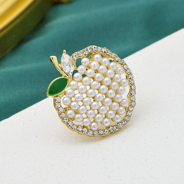 New Trendy Pearl Fruit Brooch Pins Ladies Children Fruit Apple Rhinestone Brooches