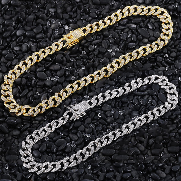 Hip Hop Iced Out Paved Rhinestones 13MM Silver Color  CZ Bling Rapper Necklaces
