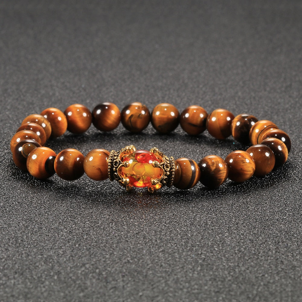 Tiger Eye Beaded Bracelets Bangles Men Braided Rope Healing Balance