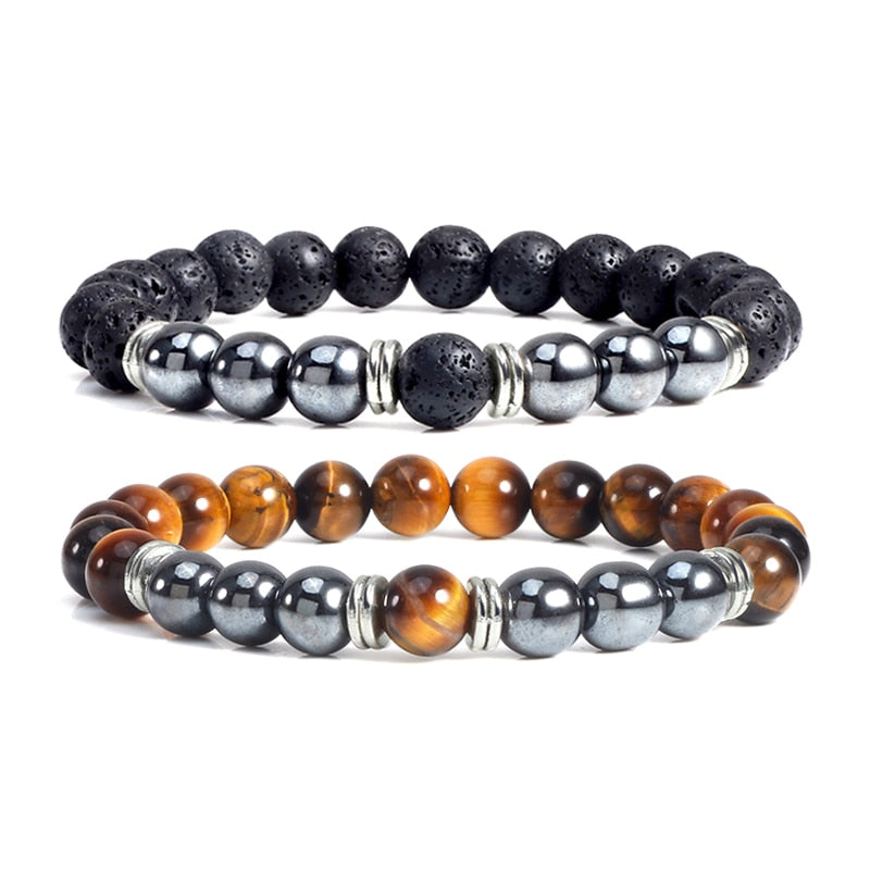 Natural Hematite Stone Tiger Eye Lava Beads Bracelets＆Bangles Women Men