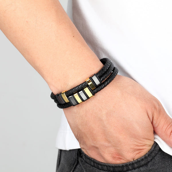 Stainless Steel Bracelet Multilayer Leather Rope Chain Bangles