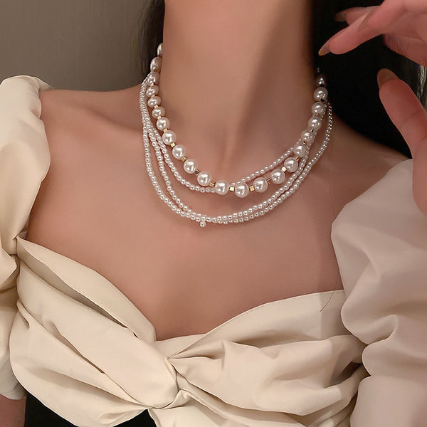 Multilayer Pearl Choker Necklaces for Women Geometric Necklaces