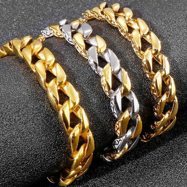 Pulsera de acero inoxidable chapada en oro de lujo para hombre