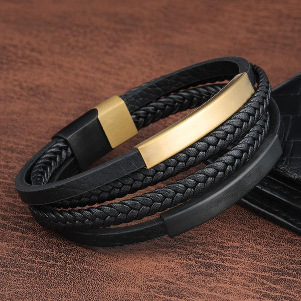 Pulsera multicapa para hombre, joyería para hombre, pulseras de cuero de moda.