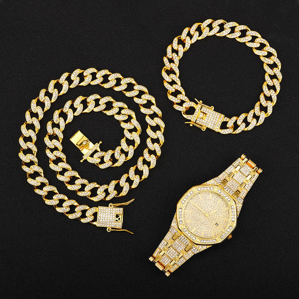 Necklace+Watch+Bracelet Hip Hop  Jewelry For Men