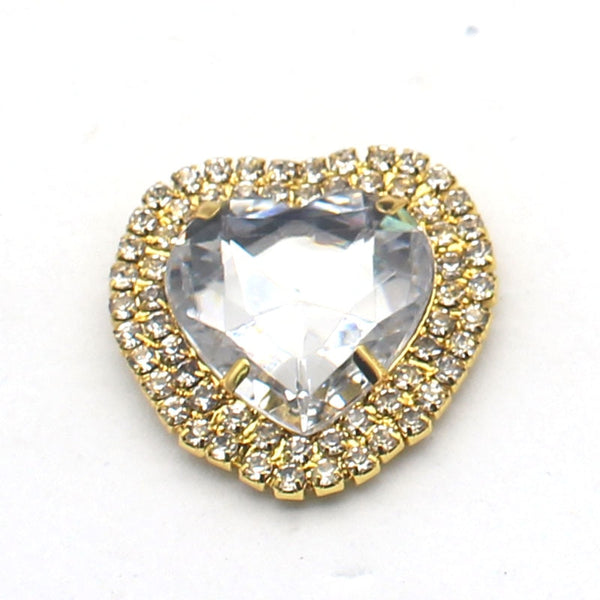 Lote de 5 botones a presión de 36 mm con forma de corazón de diamantes de imitación para costura y manualidades.