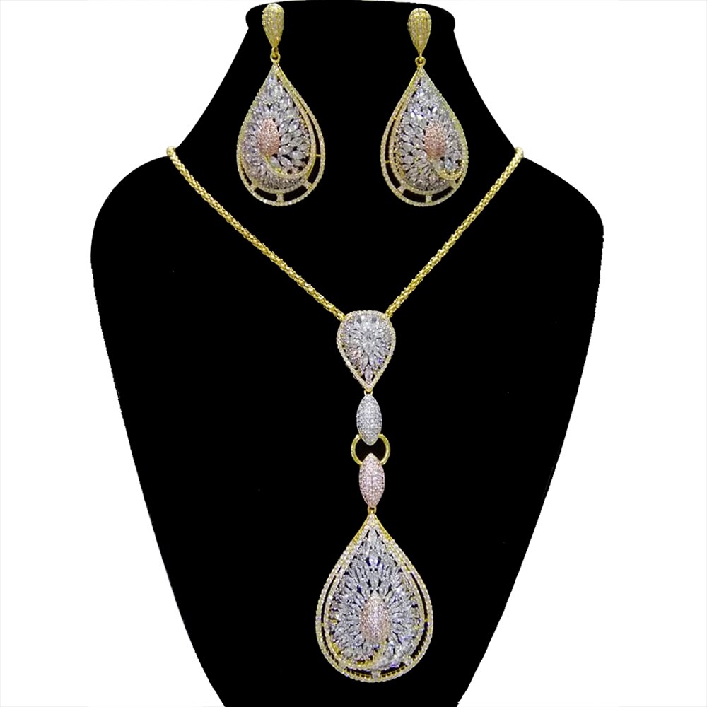 Trendy 2PCS Tricolor Necklace Earring Jewelry Set For Women