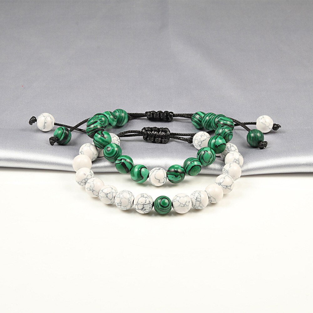 Couple Distance Natural Stone Braided Bracelets Green Malachite Bracelet For Women Men