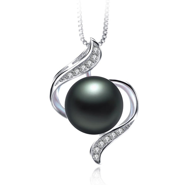 Collar con colgante de plata 925 con circonita y perla de agua dulce auténtica de calidad AAAA.