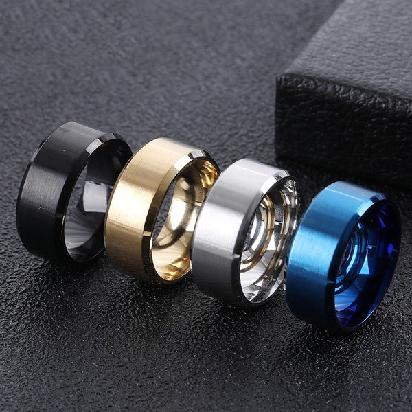 8mm Stainless Steel Ring for Men  Retro Black  Blue Color Ring for Women