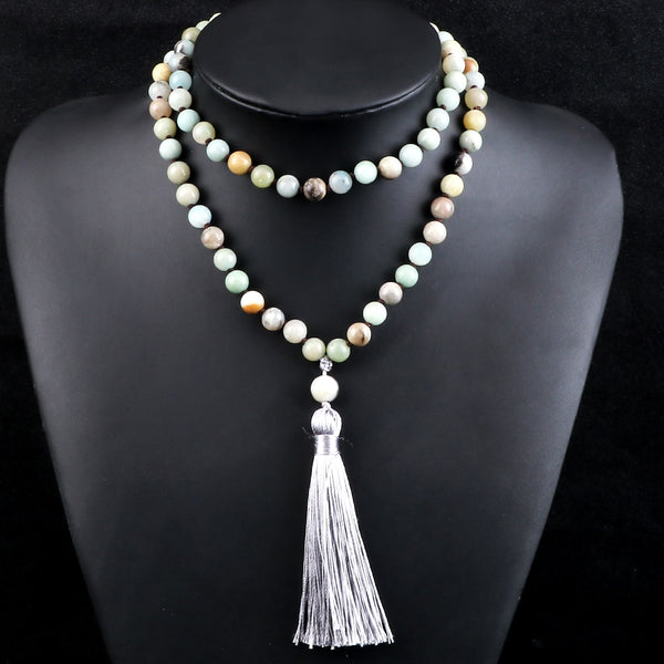 Collar bohemio de moda para mujer, 108 mala, borla, joyería de yoga