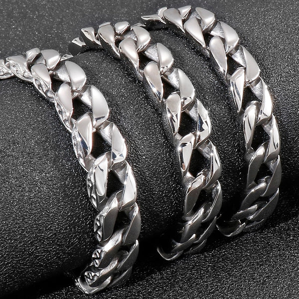 Pulsera masculina de titanio pulido de 11 mm con cadena de eslabones y acero inoxidable 316L.