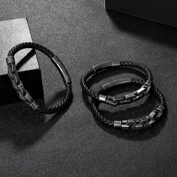Pulsera vintage para hombre, cadena de cuerda, joyería vikinga, pulseras de cuero de acero inoxidable para hombre.