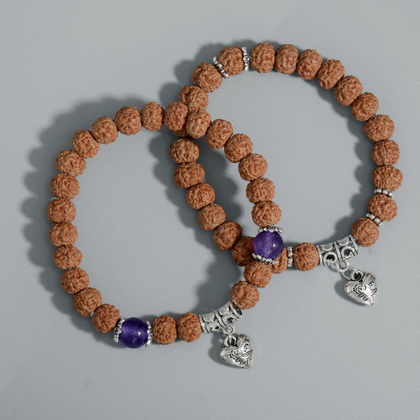 Natural 7mm Rudraksha Elastic Rope Love Bracelet Couple Fashion Jewelry Men and Women