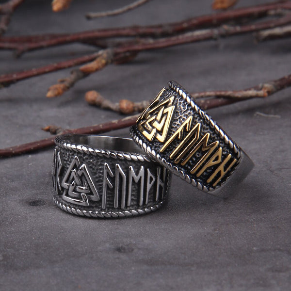 Anillo vikingo Valknut de acero inoxidable para hombre, con brújula y runas Futhark.