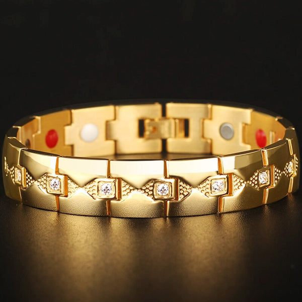 Pulsera magnética 4 en 1 de acero inoxidable chapada en oro de lujo para hombre